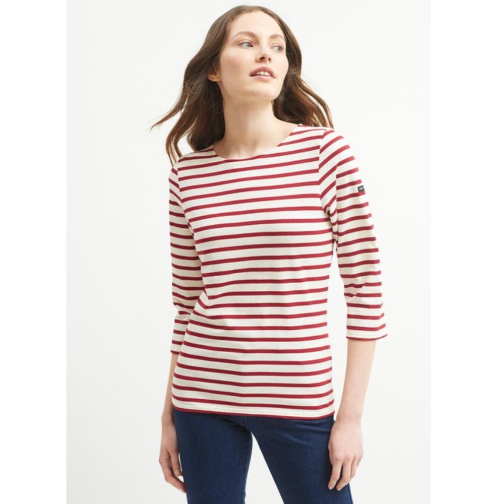 Saint James	GALATHEE II Cotton Breton Striped Top with ¾ Sleeve | Red | Small